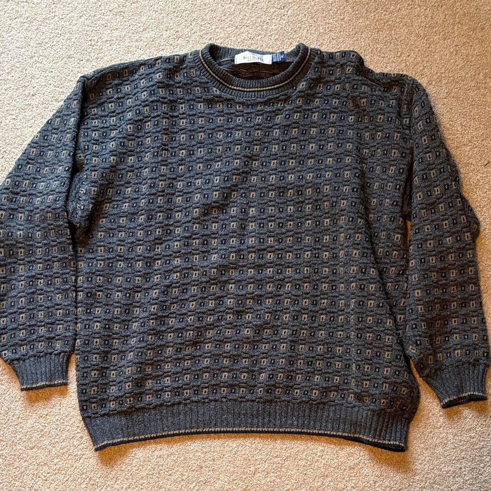 Bill Blass Dark Gray Patterned Crewneck Sweater men’s XL